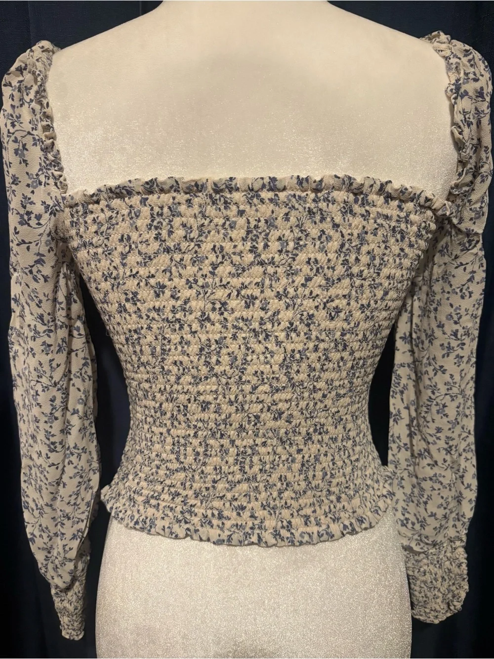 Reformation Cream Blouse with Blue Floral Print